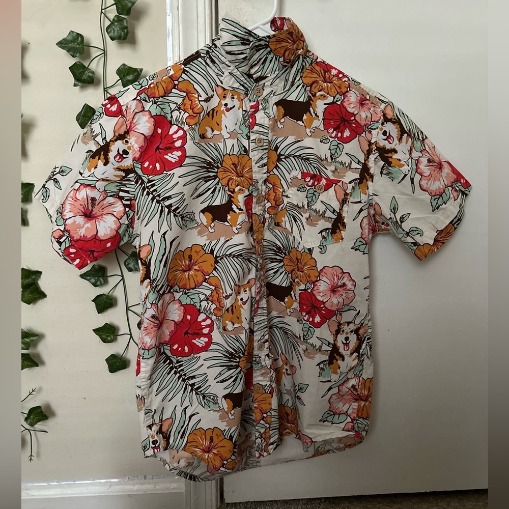 Hot Topic Tropical Corgi Button Down